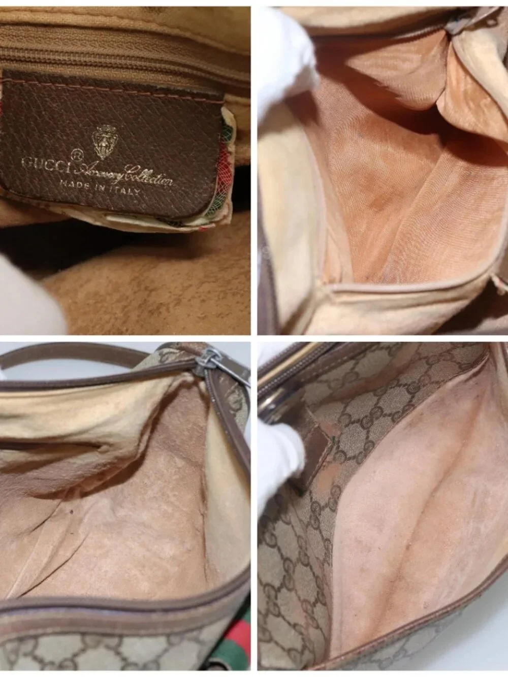 GUCCI GG Supreme Web Sherry Line Bag PVC Beige Gold - Picture 15 of 16